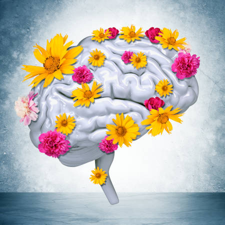 Cerveau avec des fleurs dessus